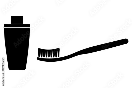 Toothbrush and Toothpaste Silhouette Vector Illustration - Dental Care Design