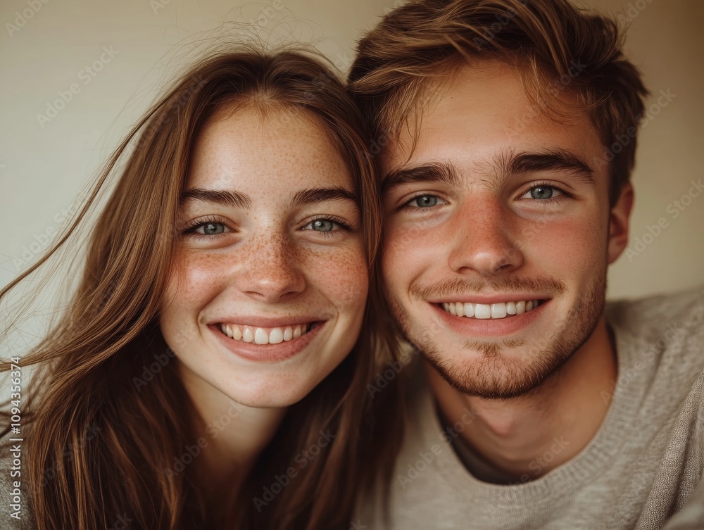 A man and woman are smiling for the camera A man and woman are smiling for the camera