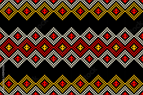 Cross Stitch pattern with Floral Designs. Traditional cross stitch needlework. Geometric Ethnic pattern, Embroidery, Textile ornamentation, fabric, Hand stitched pattern, Cultural stitching pixel art.