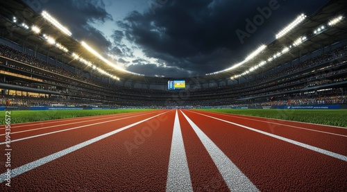 Modern Stadium Night Atmosphere Spectators Track Floodlights