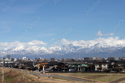 Toyama City and the Tateyama Mountain Range, Japan photo