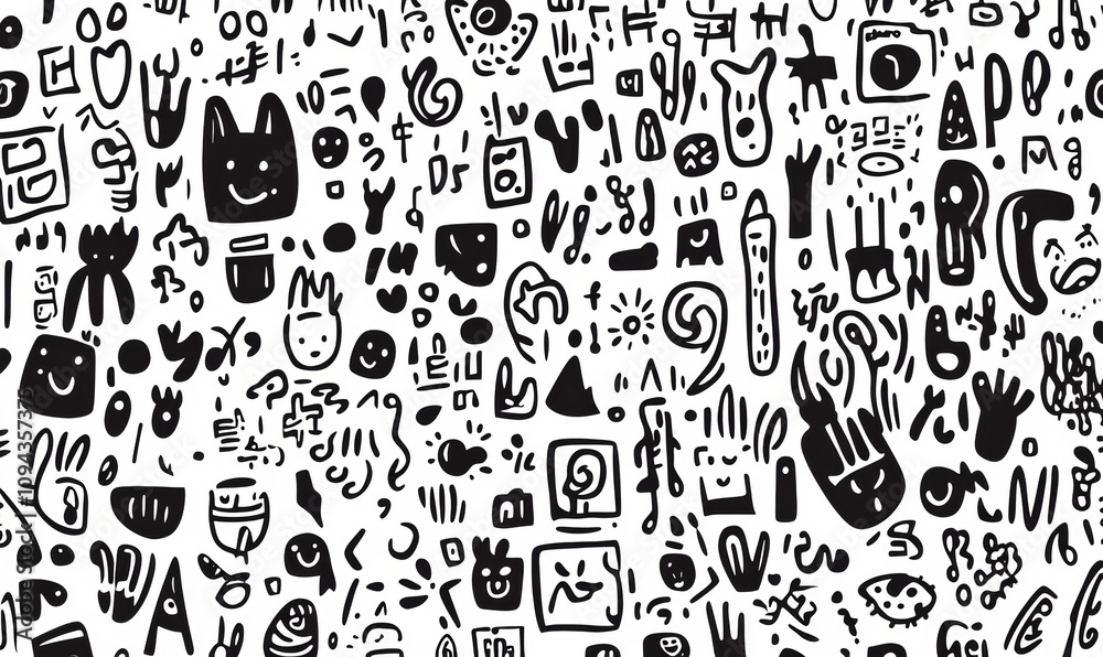 A black and white drawing of many different shapes and lines A black and white drawing of many different shapes and lines