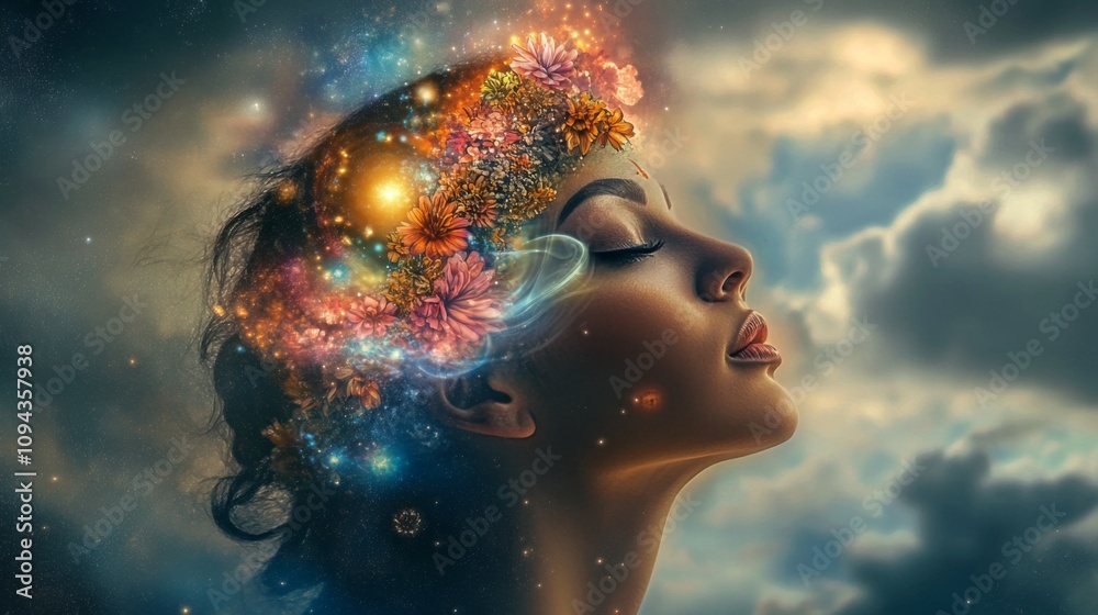 Celestial Divinity: Double Exposure Portrait of Hindu Goddess in Starry Expanse, Symbolizing Faith and Spiritual Transcendence. Celestial Divinity: Double Exposure Portrait of Hindu Goddess in Starry Expanse, Symbolizing Faith and Spiritual Transcendence.