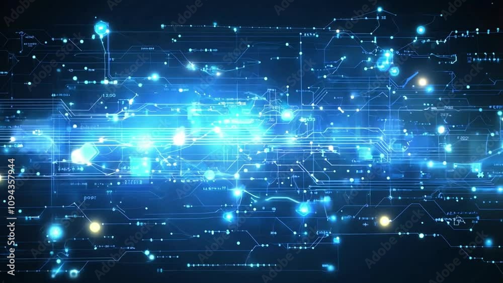 Abstract Blue Digital Network with Glowing Lines and Points