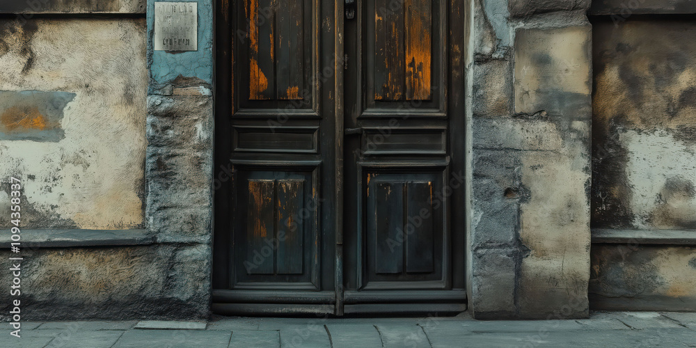 Fototapeta premium Rustic weathered door in historical stone building