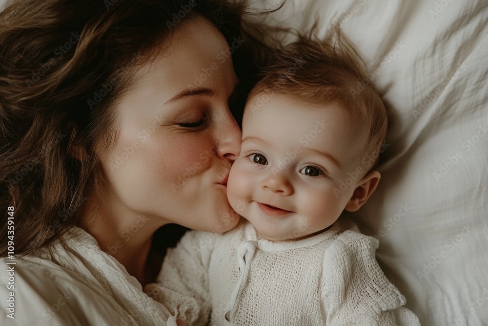 A woman is laying down with a baby on her lap A woman is laying down with a baby on her lap