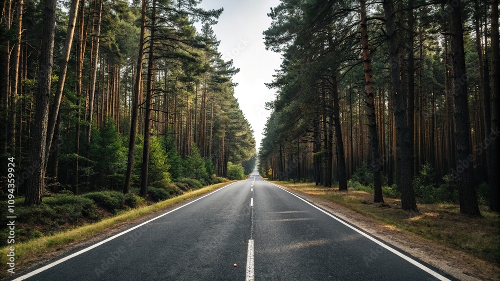 Asphalt road stretching into the forest with tall trees on both sides, road, forest, countryside, asphalt Asphalt road stretching into the forest with tall trees on both sides, road, forest, countryside, asphalt