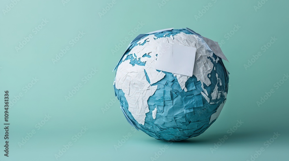 Creative paper-mache globe art installation studio digital artwork contemporary aesthetic environmental awareness Creative paper-mache globe art installation studio digital artwork contemporary aesthetic environmental awareness