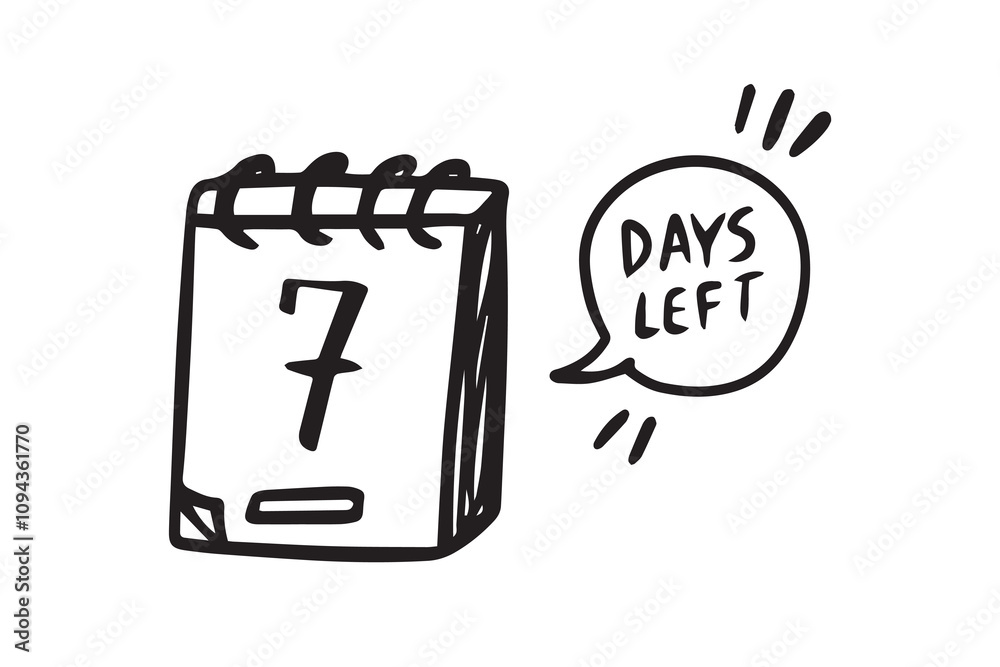 7 days left. Doodle calendar symbol for days left for promotion icon. hand drawn isolated style 7 days left. Doodle calendar symbol for days left for promotion icon. hand drawn isolated style