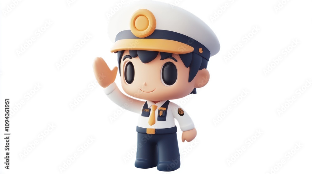 A cute cartoon character in a police uniform, waving cheerfully. A cute cartoon character in a police uniform, waving cheerfully.