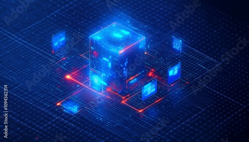Futuristic Geometric Structure with Circuitry Cybersecurity Virtualization and Isolation Technology