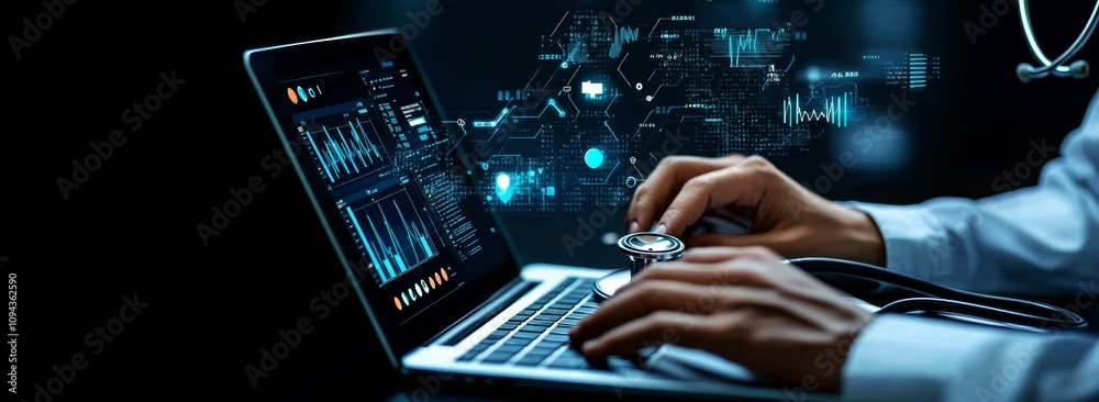 Obraz premium Healthcare Professional Analyzing Medical Business Growth Data with Technology and Finance