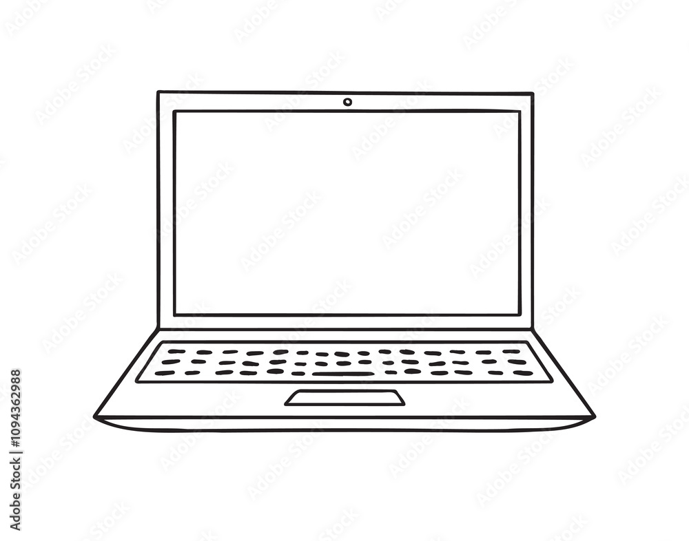 Laptop doodle sketch style icon. Single hand drawn laptop computer with empty screen. Front view laptop outline. Laptop doodle sketch style icon. Single hand drawn laptop computer with empty screen. Front view laptop outline.