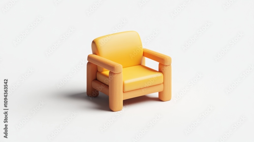 A stylized yellow armchair with rounded edges, designed for a modern aesthetic. A stylized yellow armchair with rounded edges, designed for a modern aesthetic.