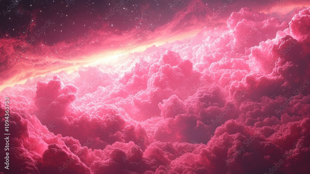 Fototapeta premium Pink clouds swirl in a vibrant cosmic tapestry during a stunning celestial display