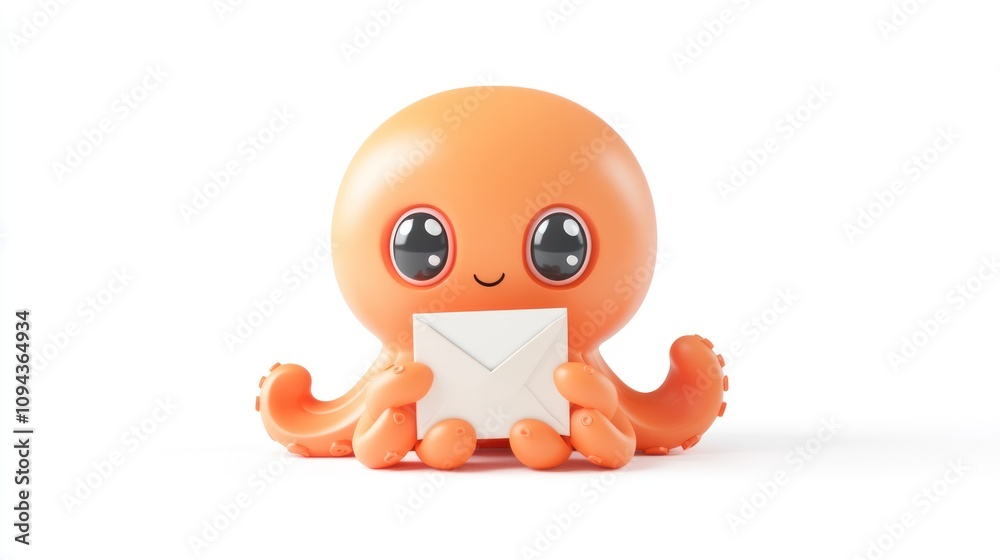 A cute orange octopus holding a letter, exuding a friendly and playful vibe. A cute orange octopus holding a letter, exuding a friendly and playful vibe.