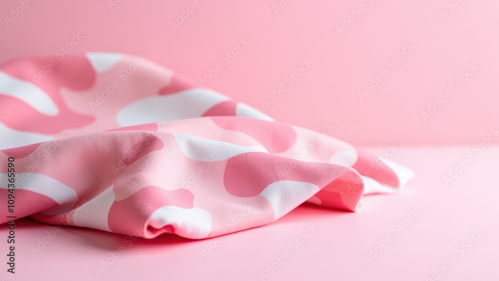 Soft, modern pink camo fabric in rose and white tones, gently folded to reveal its smooth texture on a simple, contemporary backdrop. Soft, modern pink camo fabric in rose and white tones, gently folded to reveal its smooth texture on a simple, contemporary backdrop.