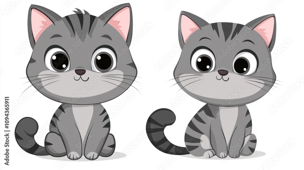 Two cute cartoon kittens sitting together, showcasing playful expressions. Two cute cartoon kittens sitting together, showcasing playful expressions.