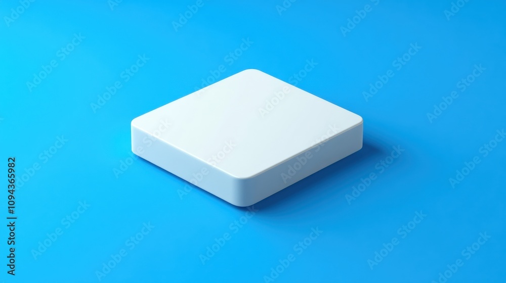 3D white square icon on a blue background with minimalistic design 3D white square icon on a blue background with minimalistic design