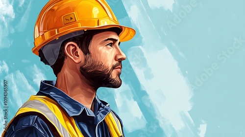 Construction Worker Portrait in a Digital Painting Style. AI Generated