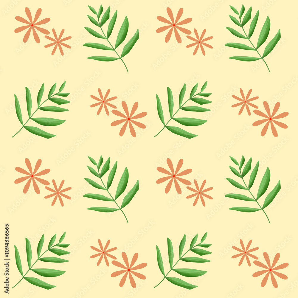 Fototapeta premium seamless pattern with leaves and flowers 