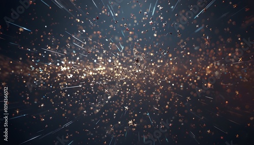 Exploding Metallic Star Patterns and Light Streaks on a Dark Canvas