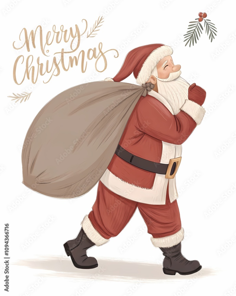 Santa Claus with Large Gift Sack - Merry Christmas Greeting Card Santa Claus with Large Gift Sack - Merry Christmas Greeting Card
