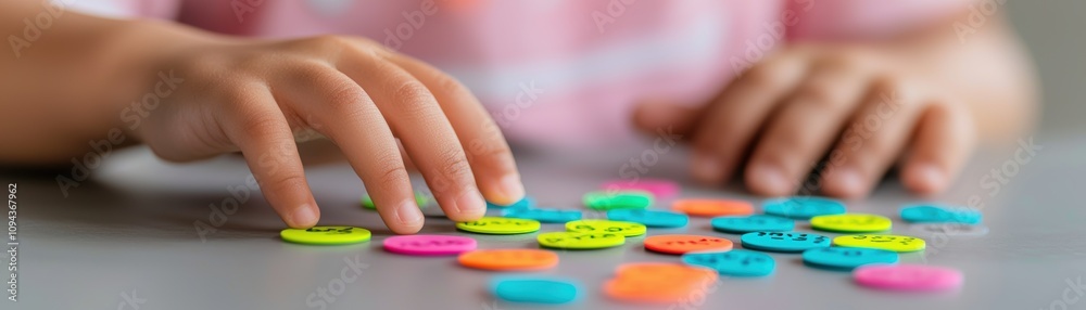 Close-up of a child s hand exploring Braille learning tools with vibrant educational visuals, Braille and learning aids, early education Close-up of a child s hand exploring Braille learning tools with vibrant educational visuals, Braille and learning aids, early education