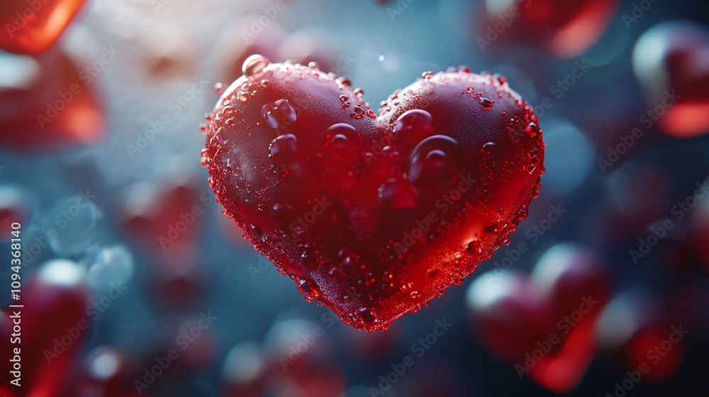 A close-up of a vibrant red heart adorned with water droplets, surrounded by a dreamy background of softly blurred hearts, symbolizing love and emotion. A close-up of a vibrant red heart adorned with water droplets, surrounded by a dreamy background of softly blurred hearts, symbolizing love and emotion.