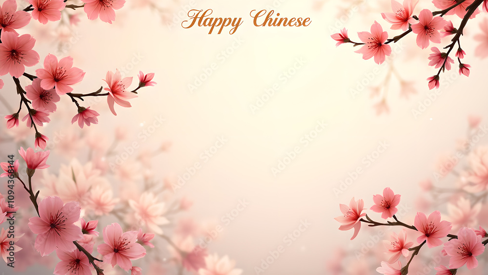 Fototapeta premium Cherry Blossom Flowers Frame for Chinese New Year. Concept of spring, celebration, and new beginnings.