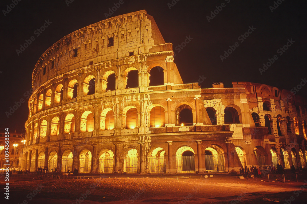 Naklejka premium Majestic colosseum illuminated at night in rome, italy