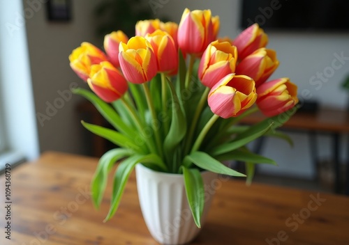 Wallpaper Mural Beautiful bouquet of orange and yellow tulips arranged in a ceramic vase Torontodigital.ca
