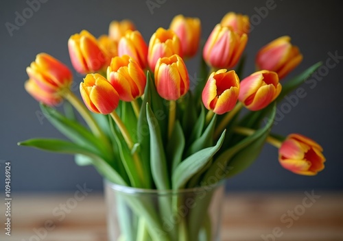Wallpaper Mural Vibrant bouquet of orange and yellow tulips displayed in a glass vase Torontodigital.ca