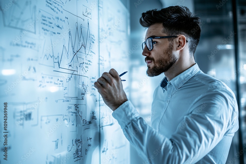 Group of professionals discussing key strategies while referencing a whiteboard