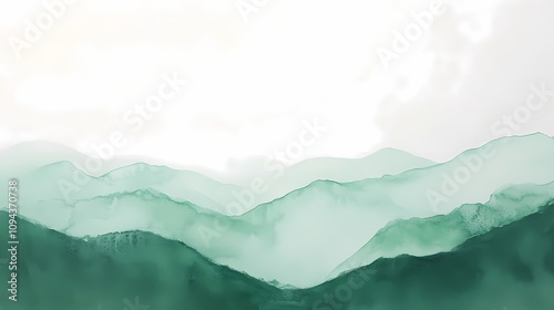 Traditional Chinese green watercolor abstract mountain illustration poster background