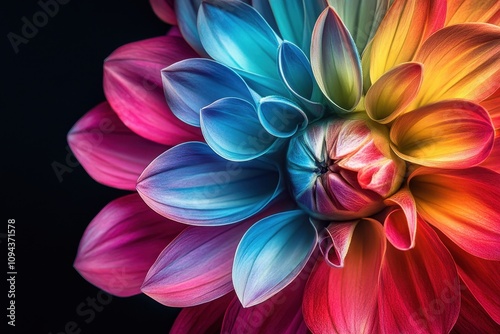 A vibrant close-up of a colorful flower, showcasing intricate petal details and hues.