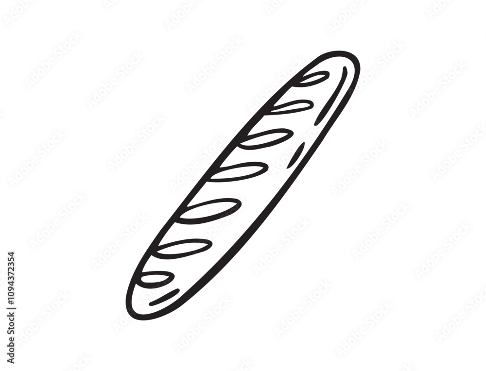 French baguette hand drawn outline doodle icon. Bread loaf vector isolated sketch illustration French baguette hand drawn outline doodle icon. Bread loaf vector isolated sketch illustration