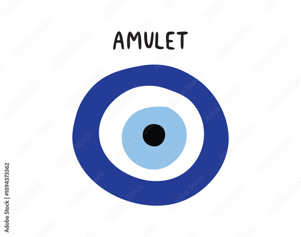 Amulet from the evil eye isolated icon. Traditional blue amulet. Inscription amulet or amulet sign from the evil eye.