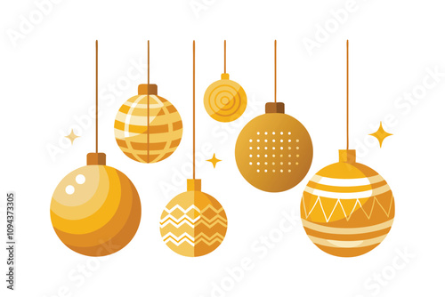 Gold Christmas Balls Vector - Luxurious Shiny Ornaments for Festive Holiday Decor, Elegant and Glamorous Art