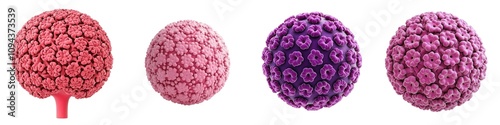 3D Virus Disease Concept. Vivid representations of viral structures showcasing intricate details and variations in color and shape, perfect for educational use. photo