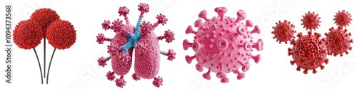 3D Virus Disease Concept. A collection of colorful virus models, showcasing their unique structures and forms in a detailed and educational style. photo