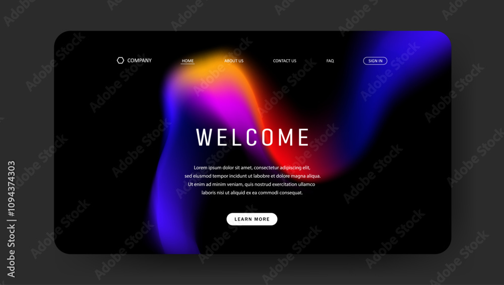 Abstract wave futuristic design of landing page. retro gradient mesh website design	
