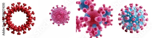 3D Virus Disease Concept. Detailed illustration of various virus structures, showcasing their shapes and features for educational and informational purposes.