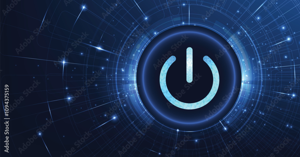Power button low poly design.smart technology power button on a dark blue background.futuristic digital innovation background vector illustration.