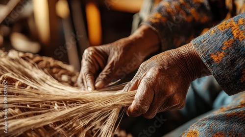 An artisan weaves a stunning basket, showcasing exquisite craftsmanship and design