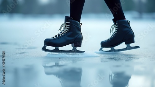 Ice skating, close up of skates on ice