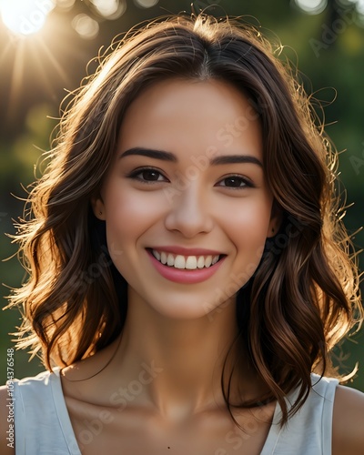 Portrait of a beautiful woman smiling happily outside 