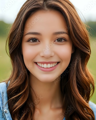 Portrait of a beautiful woman smiling happily outside 