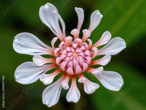 Delicate petal clusters forming a spiral pattern on the Schizogyne glaberrima flower head, blooming flowers, foliage photo