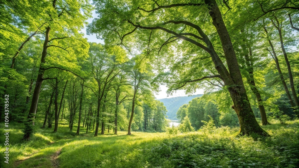 Dense foliage and towering trees create a dense canopy in this vibrant summer forest landscape, dense foliage, tree canopy Dense foliage and towering trees create a dense canopy in this vibrant summer forest landscape, dense foliage, tree canopy